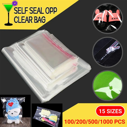Multi-size Clear Self-Seal Cellophane Bags - Bulk Adhesive Opp - 30*40
