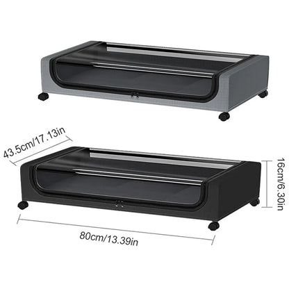 Under Bed Storage Rack Square Design with Wheels Rolling Trolley Box for Home - Black