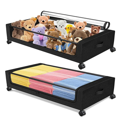 Under Bed Storage Rack Square Design with Wheels Rolling Trolley Box for Home - Black