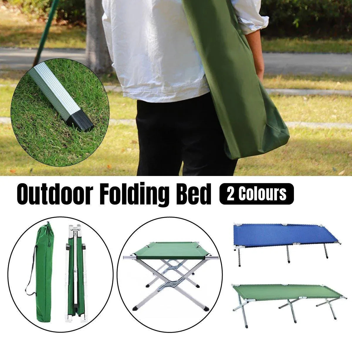 Portable Lightweight Folding Aluminum Camping Bed Ultra Light Outdoor Camp Bed - Green