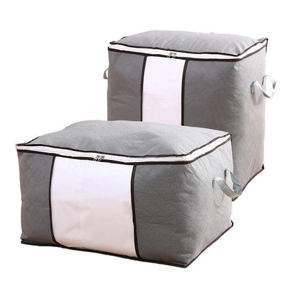 1/4X Bamboo Charcoal Clothes & Quilt Storage Bag with Zipper Box - 2xVertical + 2xHorizontal