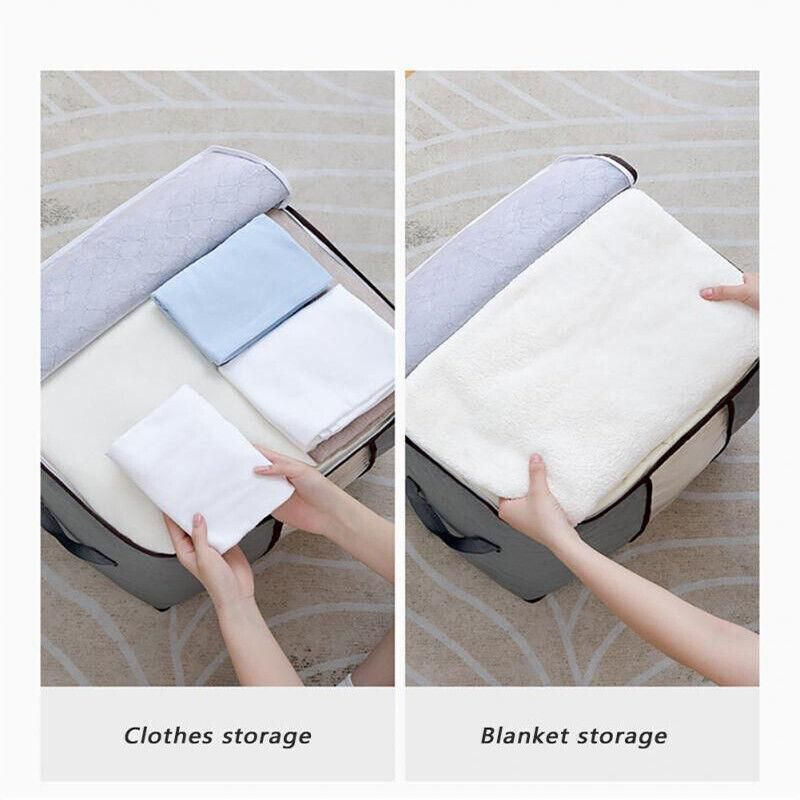 1/4X Bamboo Charcoal Clothes & Quilt Storage Bag with Zipper Box - 2xVertical + 2xHorizontal