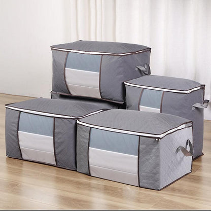 1/4X Bamboo Charcoal Clothes & Quilt Storage Bag with Zipper Box - 2xVertical + 2xHorizontal