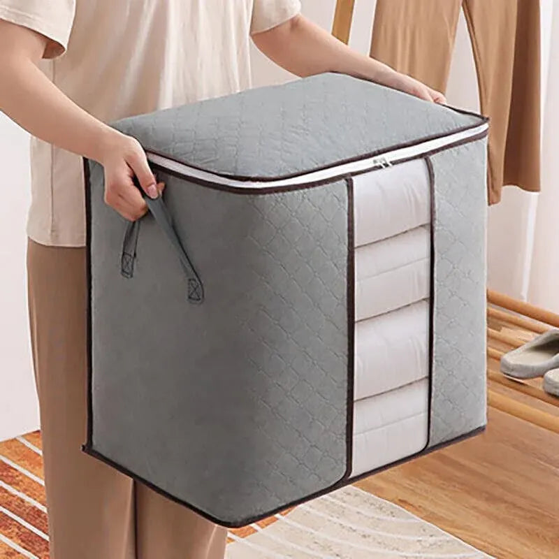 1/4X Bamboo Charcoal Clothes & Quilt Storage Bag with Zipper Box - 2xVertical + 2xHorizontal