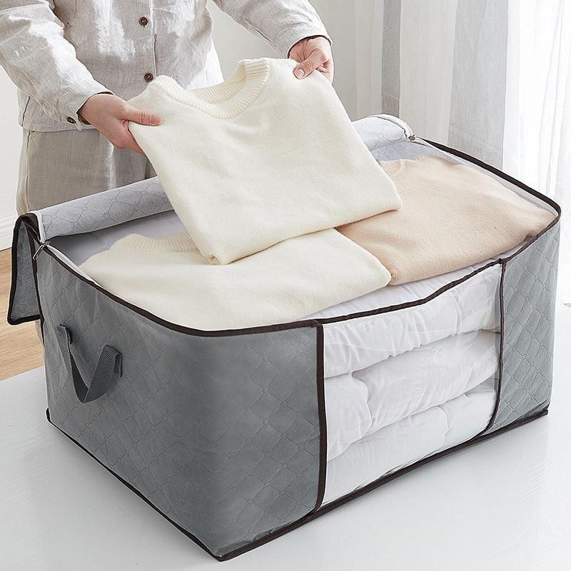 1/4X Bamboo Charcoal Clothes & Quilt Storage Bag with Zipper Box - 2xVertical + 2xHorizontal