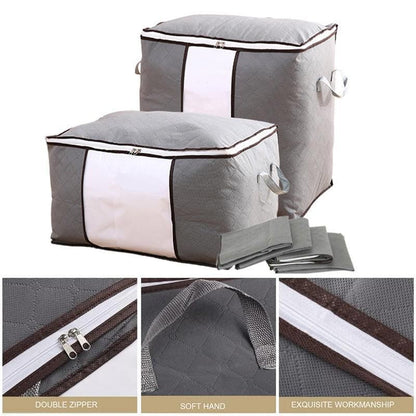 1/4X Bamboo Charcoal Clothes & Quilt Storage Bag with Zipper Box - 2xVertical + 2xHorizontal