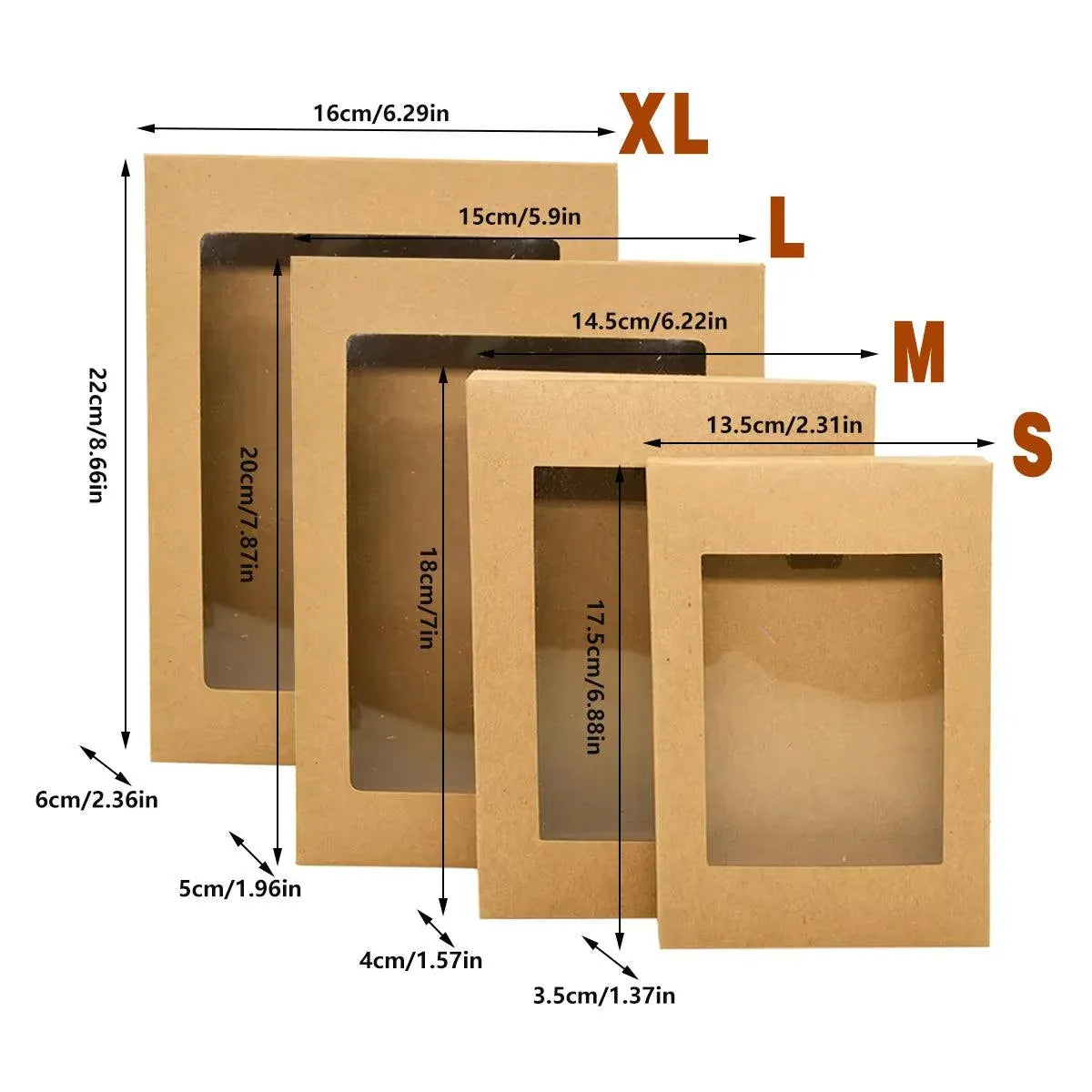 50PCS Kraft Paper Gift Boxes with PVC Window White Black Bakery Packaging Carton - S