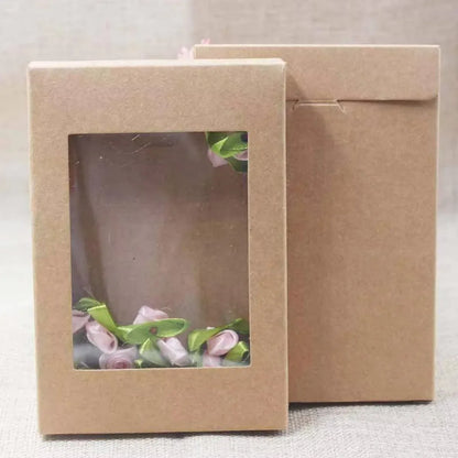 50PCS Kraft Paper Gift Boxes with PVC Window White Black Bakery Packaging Carton - S
