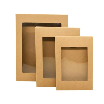 50PCS Kraft Paper Gift Boxes with PVC Window White Black Bakery Packaging Carton - S