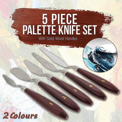 5Pcs Stainless Steel Artist Oil Painting Palette Knife Spatula Paint Tools Set - Natural