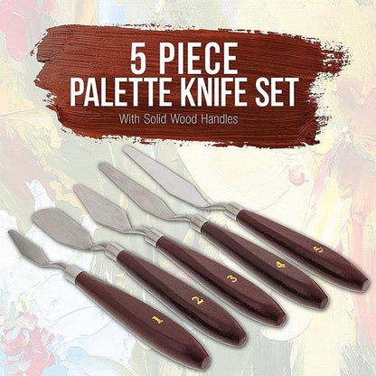 5Pcs Stainless Steel Artist Oil Painting Palette Knife Spatula Paint Tools Set - Natural