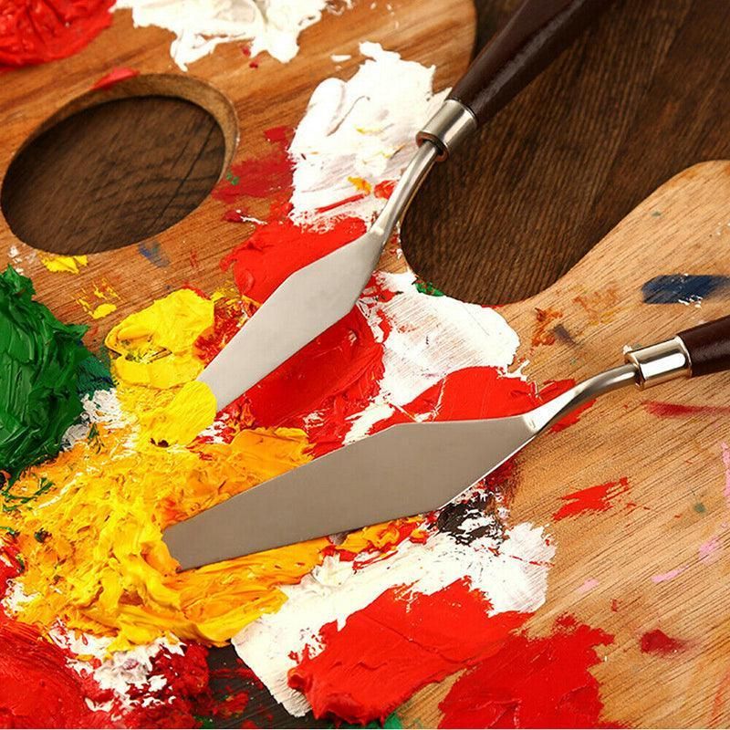 5Pcs Stainless Steel Artist Oil Painting Palette Knife Spatula Paint Tools Set - Natural