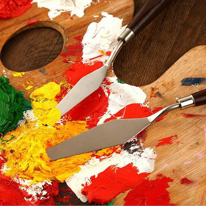5Pcs Stainless Steel Artist Oil Painting Palette Knife Spatula Paint Tools Set - Natural