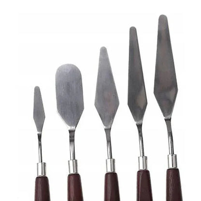 5Pcs Stainless Steel Artist Oil Painting Palette Knife Spatula Paint Tools Set - Natural