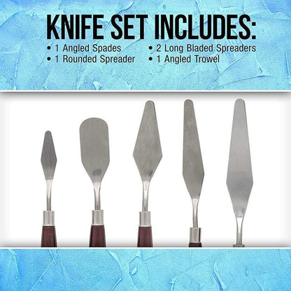 5Pcs Stainless Steel Artist Oil Painting Palette Knife Spatula Paint Tools Set - Natural