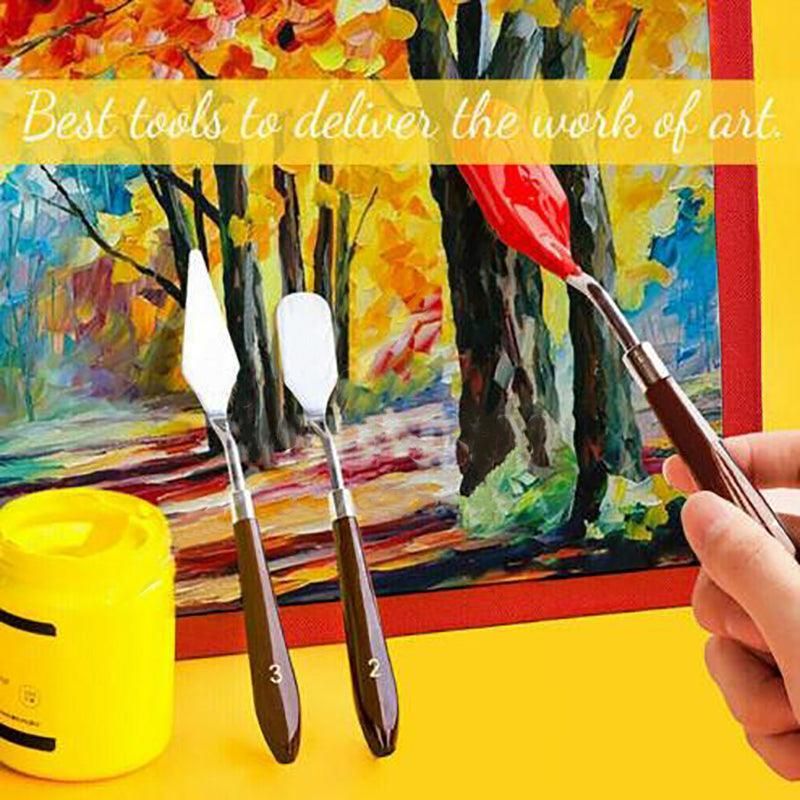 5Pcs Stainless Steel Artist Oil Painting Palette Knife Spatula Paint Tools Set - Natural