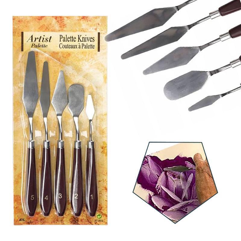 5Pcs Stainless Steel Artist Oil Painting Palette Knife Spatula Paint Tools Set - Natural