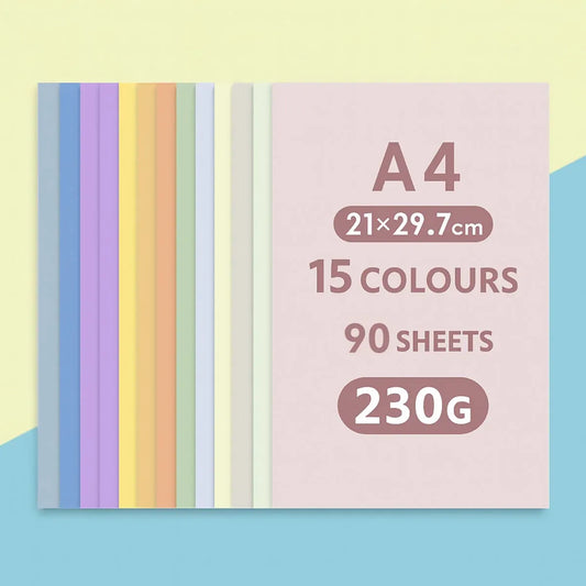90 Sheets Coloured Cardboard 15 Colours A4 for Kids Craft Handmade