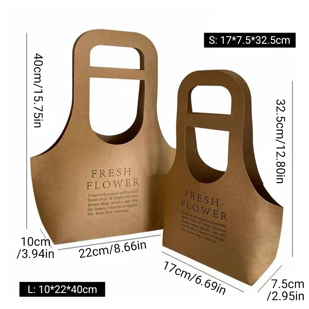 10PCS Handheld Kraft Paper Flower Gift Bags Natural Finish for Bouquets - L