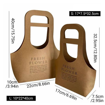10PCS Handheld Kraft Paper Flower Gift Bags Natural Finish for Bouquets - L