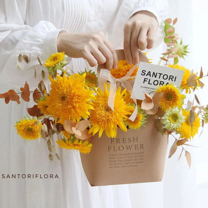 10PCS Handheld Kraft Paper Flower Gift Bags Natural Finish for Bouquets - L
