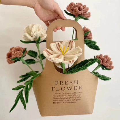 10PCS Handheld Kraft Paper Flower Gift Bags Natural Finish for Bouquets - L