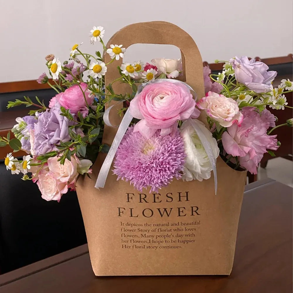 10PCS Handheld Kraft Paper Flower Gift Bags Natural Finish for Bouquets - L