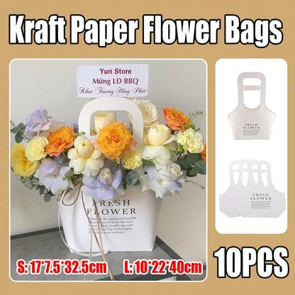 10PCS Handheld Kraft Paper Flower Bags for Bouquet Gift Wrapping - L