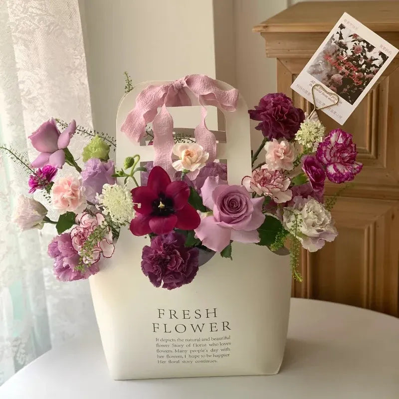 10PCS Handheld Kraft Paper Flower Bags for Bouquet Gift Wrapping - L