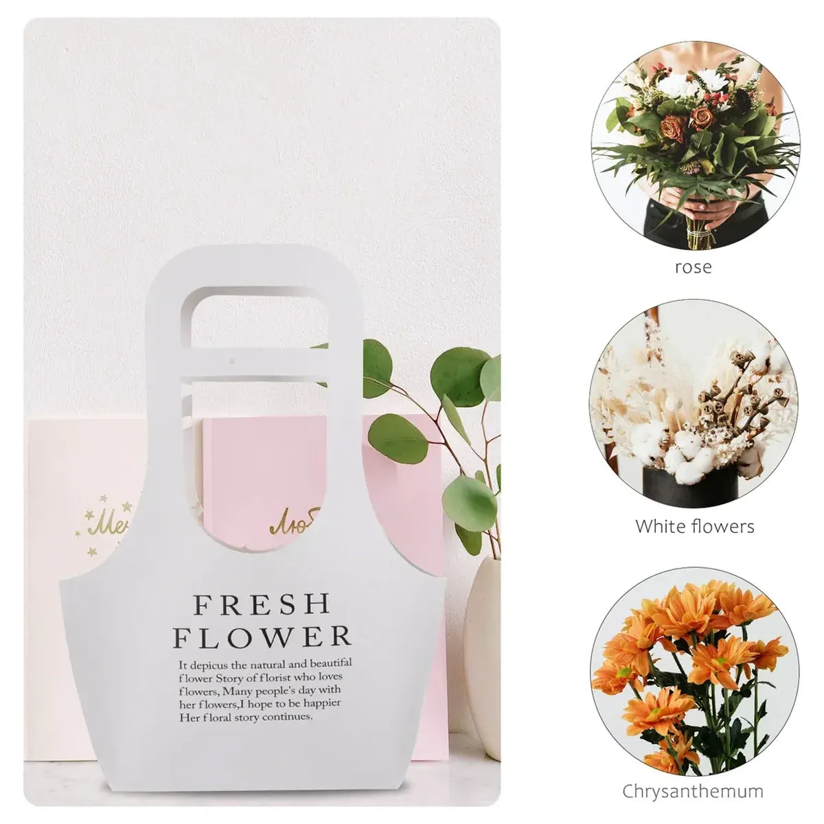 10PCS Handheld Kraft Paper Flower Bags for Bouquet Gift Wrapping - L