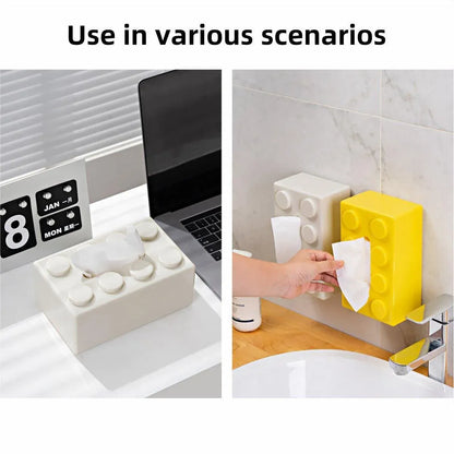 Tissue Box Cover Creative Building Block Cute Napkin Dispenser Holder Home Decor - Black