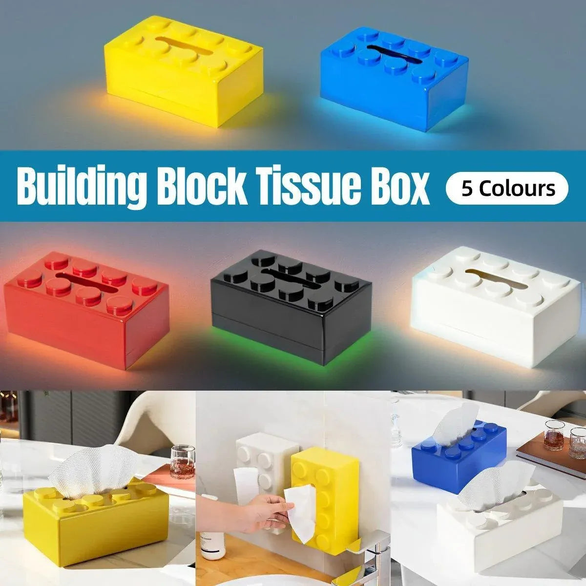 Tissue Box Cover Creative Building Block Cute Napkin Dispenser Holder Home Decor - Black