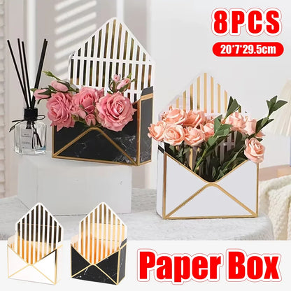 Envelope Flower Box Gift Packaging Floral Display Holder Wedding Retail 8PCS - Black
