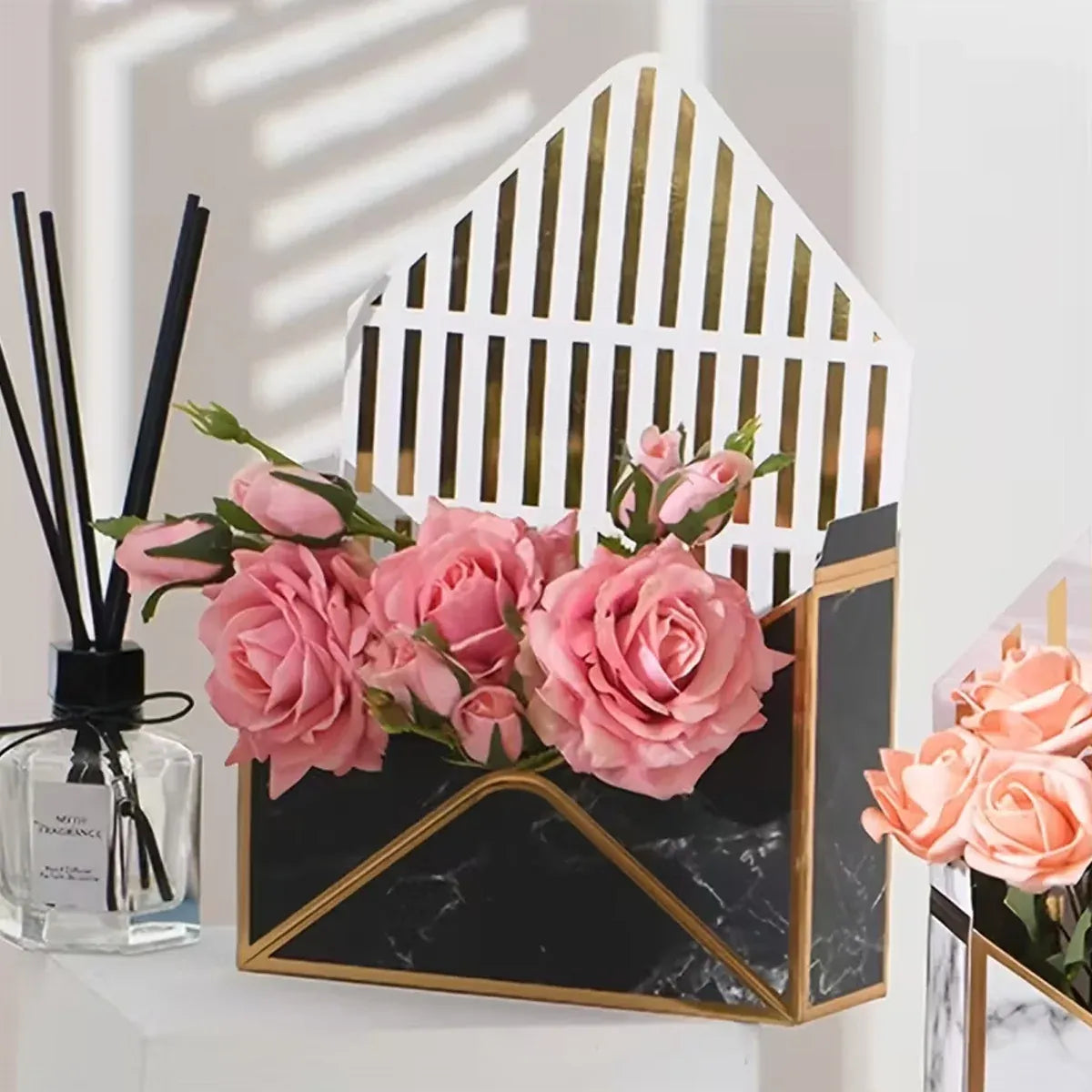 Envelope Flower Box Gift Packaging Floral Display Holder Wedding Retail 8PCS - Black