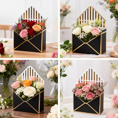 Envelope Flower Box Gift Packaging Floral Display Holder Wedding Retail 8PCS - Black