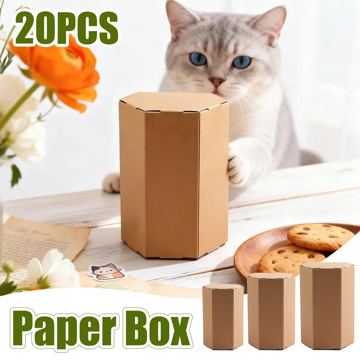 20PCS Kraft Paper Gift Box Hexagon for Party Wedding Candy Packaging