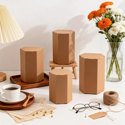20PCS Kraft Paper Gift Box Hexagon for Party Wedding Candy Packaging