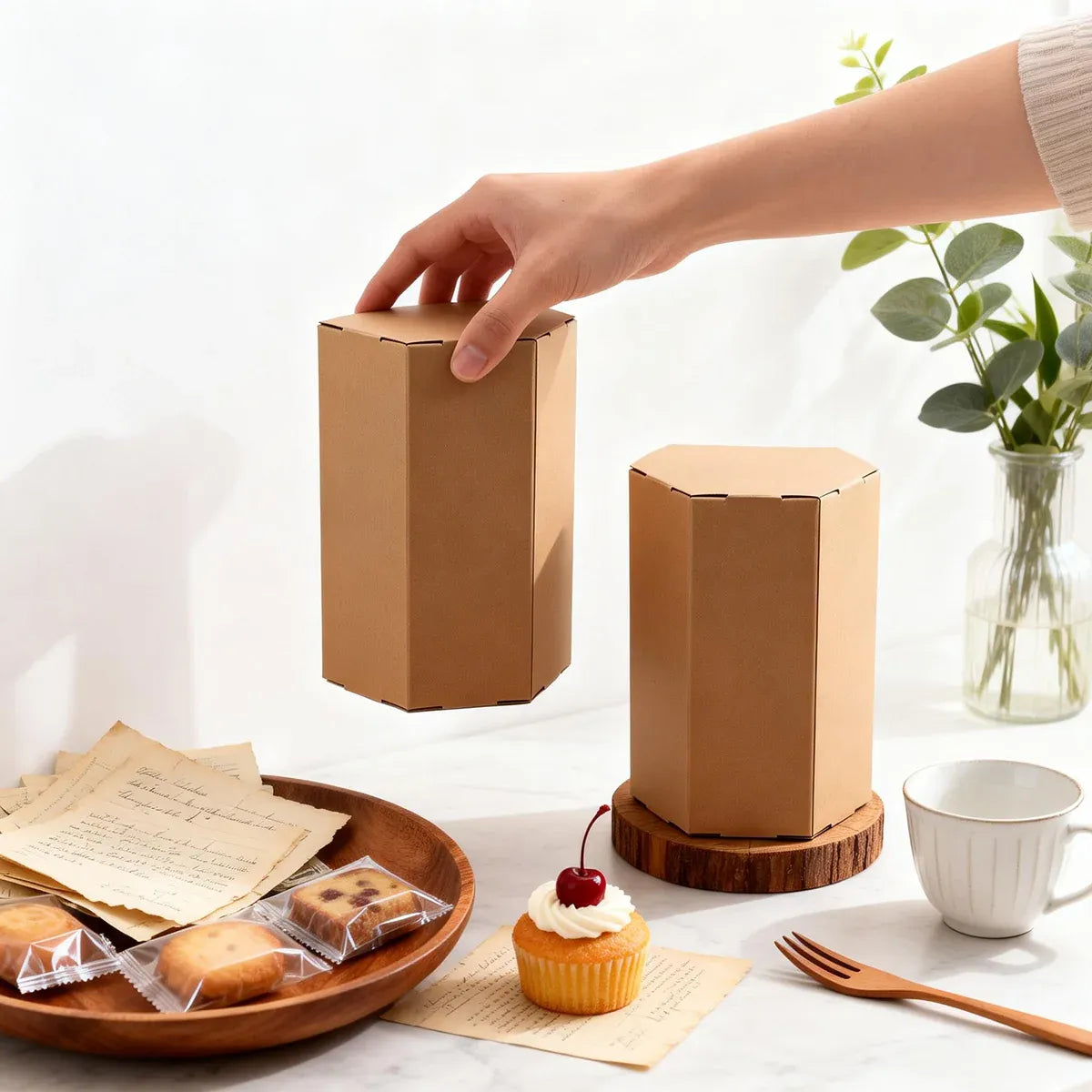 20PCS Kraft Paper Gift Box Hexagon for Party Wedding Candy Packaging