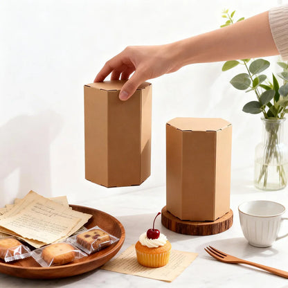 20PCS Kraft Paper Gift Box Hexagon for Party Wedding Candy Packaging