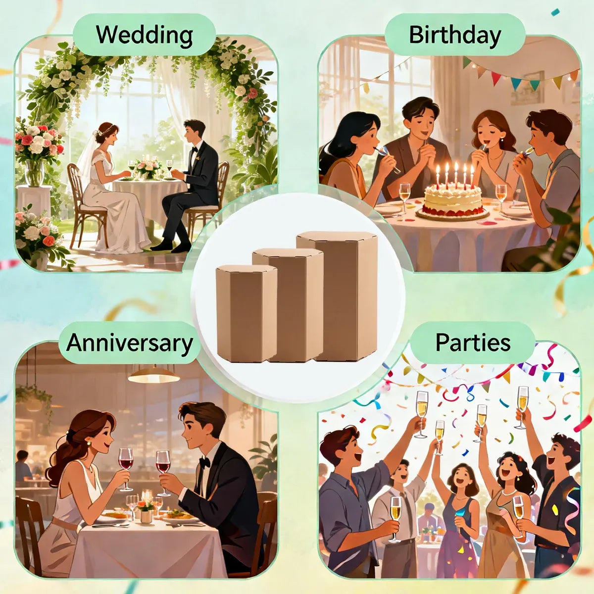 20PCS Kraft Paper Gift Box Hexagon for Party Wedding Candy Packaging