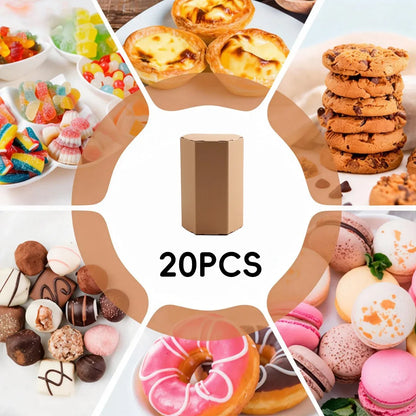 20PCS Kraft Paper Gift Box Hexagon for Party Wedding Candy Packaging