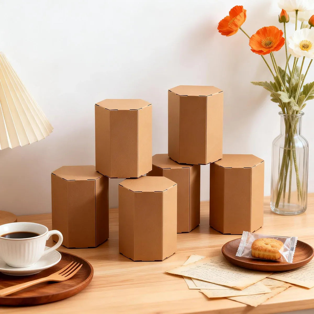 20PCS Kraft Paper Gift Box Hexagon for Party Wedding Candy Packaging