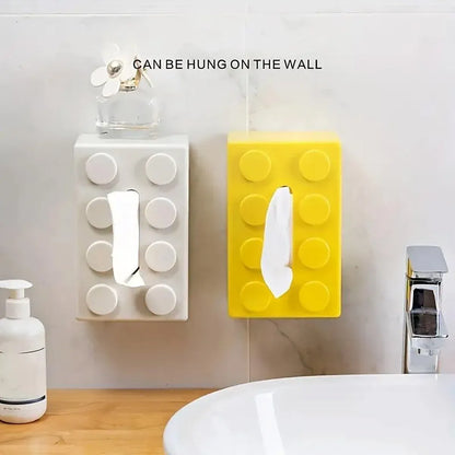 Tissue Box Cover Creative Building Block Cute Napkin Dispenser Holder Home Decor - Yellow
