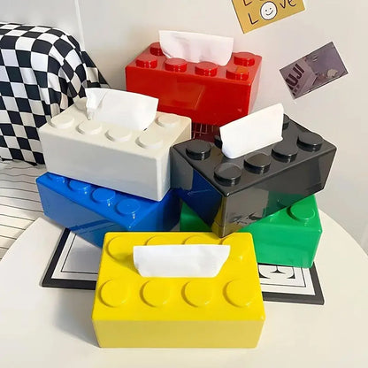 Tissue Box Cover Creative Building Block Cute Napkin Dispenser Holder Home Decor - Yellow