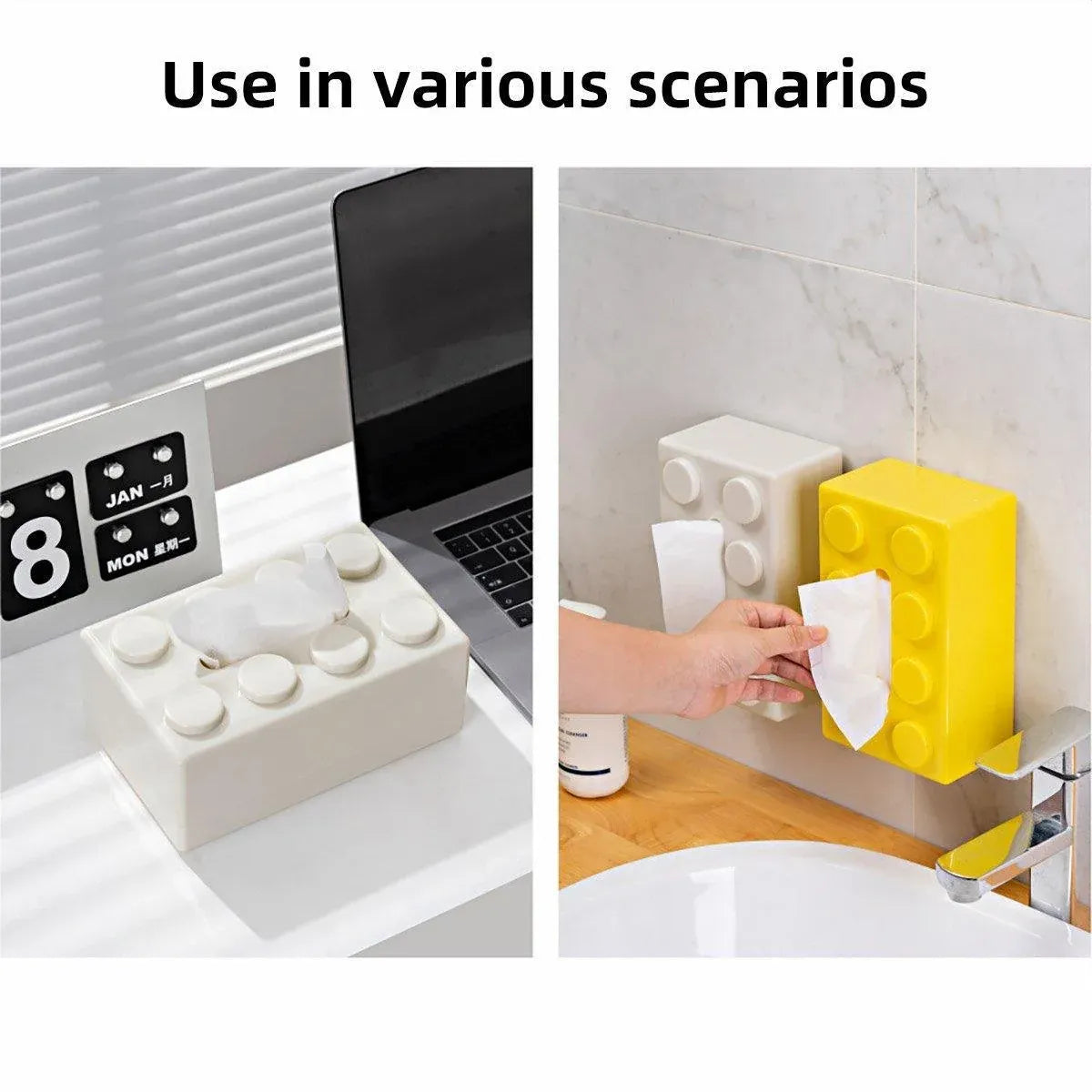 Tissue Box Cover Creative Building Block Cute Napkin Dispenser Holder Home Decor - Yellow