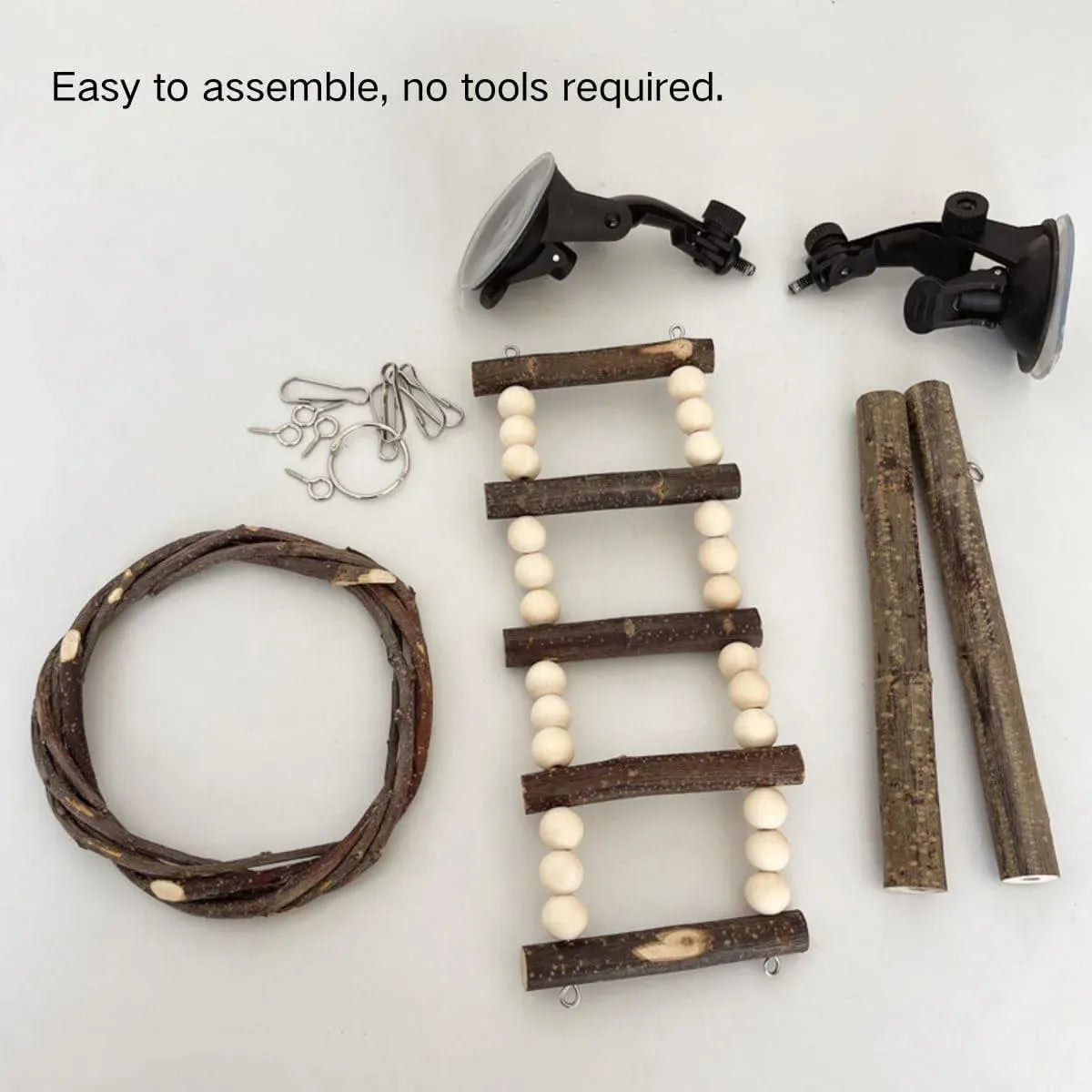 Wooden Parrot Stand Climbing Ladder Swing Toy for Birds Cage Play Accessories - Suction Cup Type