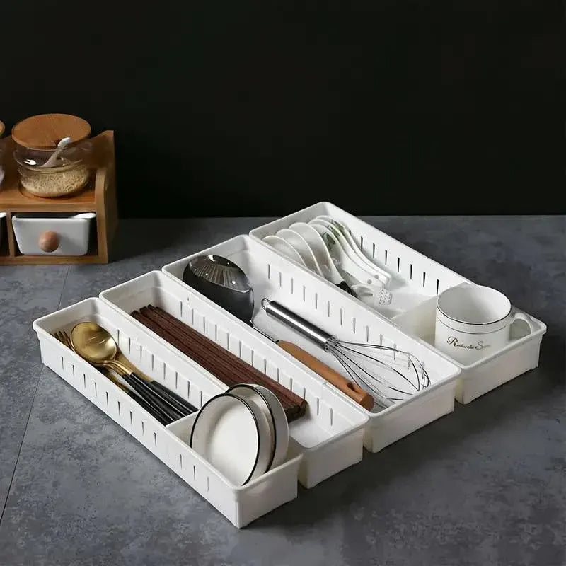 4PCS Drawer Storage Organizer Box Multi Compartment Kitchen Tableware Sorting