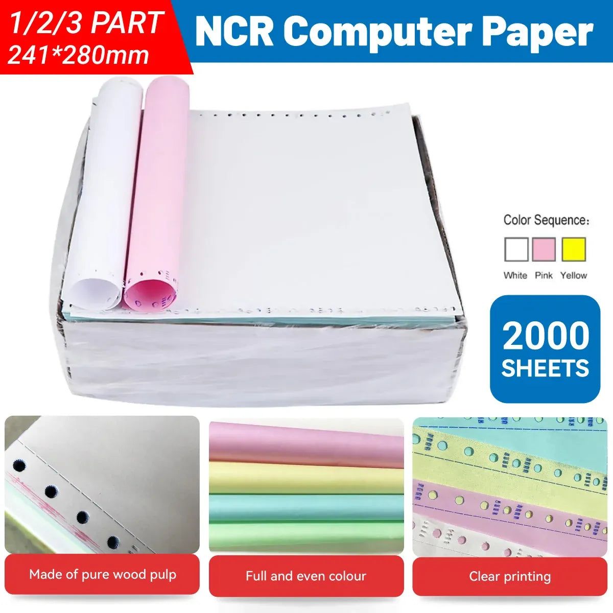 NCR Carbonless Computer Paper Clear Printing Pure Wood Pulp