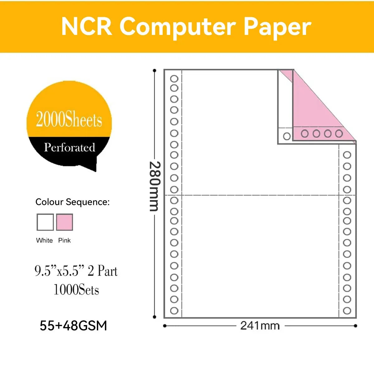 NCR Carbonless Computer Paper Clear Printing Pure Wood Pulp