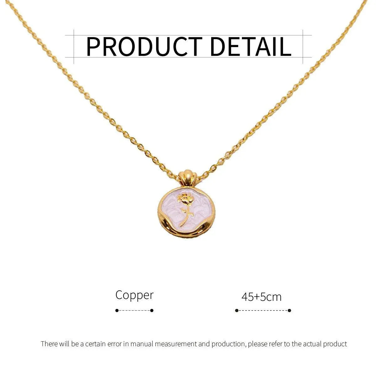 Vintage Bohemian Floral Round Pendant Necklace Women Fashion Chain Jewelry - Pearl-Rose